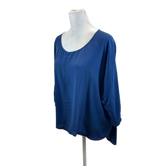 Ladies Silk Blue and Black Sheer Back Long Sleeve Blouse Size Medium - Picture 7 of 10